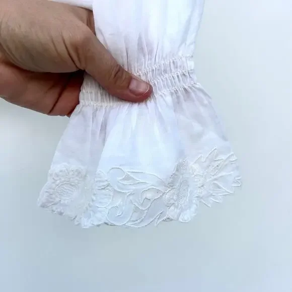 ME+EM White Broderie Eyelet Lace Embroidered Blouse Cotton Voile 2 XS Cottage - Picture 9 of 13